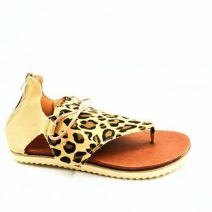 T-Strap Flat Sandals Multicolor Black Leopard‎ New